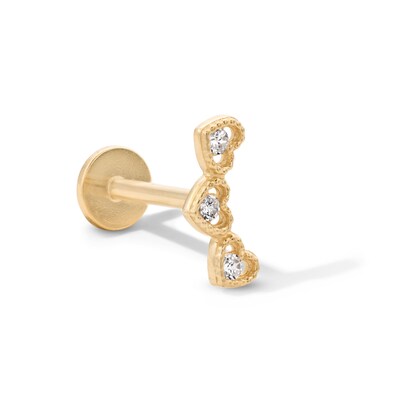 14K Solid Gold CZ Heart Curved Cartilage Crawler Stud - 18G 5/16"