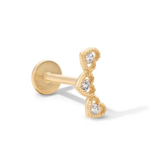 14K Solid Gold CZ Heart Curved Cartilage Crawler Stud - 18G 5/16"