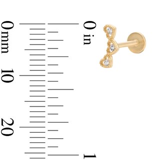 14K Solid Gold CZ Heart Curved Cartilage Crawler Stud - 18G 5/16"
