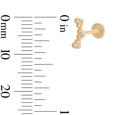 14K Solid Gold CZ Heart Curved Cartilage Crawler Stud - 18G 5/16"