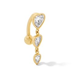 10K Solid Gold CZ Heart Belly Button Ring - 14G 3/8"