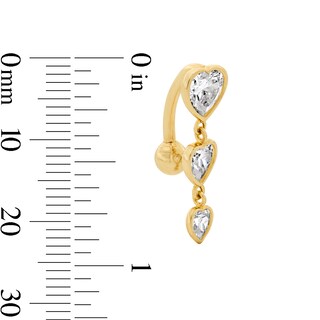 10K Solid Gold CZ Heart Dangle Belly Button Ring - 14G 3/8"