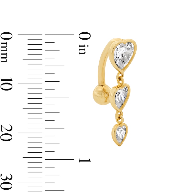 Main Image 2 of 10K Solid Gold CZ Heart Belly Button Ring - 14G 3/8"