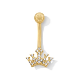 10K Solid Gold CZ Crown Belly Button Ring - 14G 3/8"