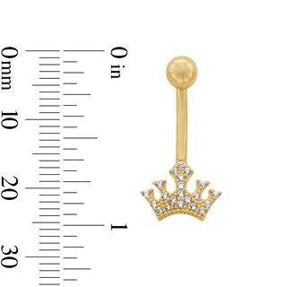 10K Solid Gold CZ Crown Belly Button Ring - 14G 3/8"