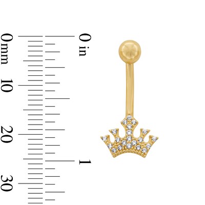 10K Solid Gold CZ Crown Belly Button Ring - 14G 3/8"