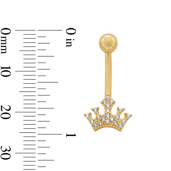 10K Solid Gold CZ Crown Belly Button Ring - 14G 3/8"