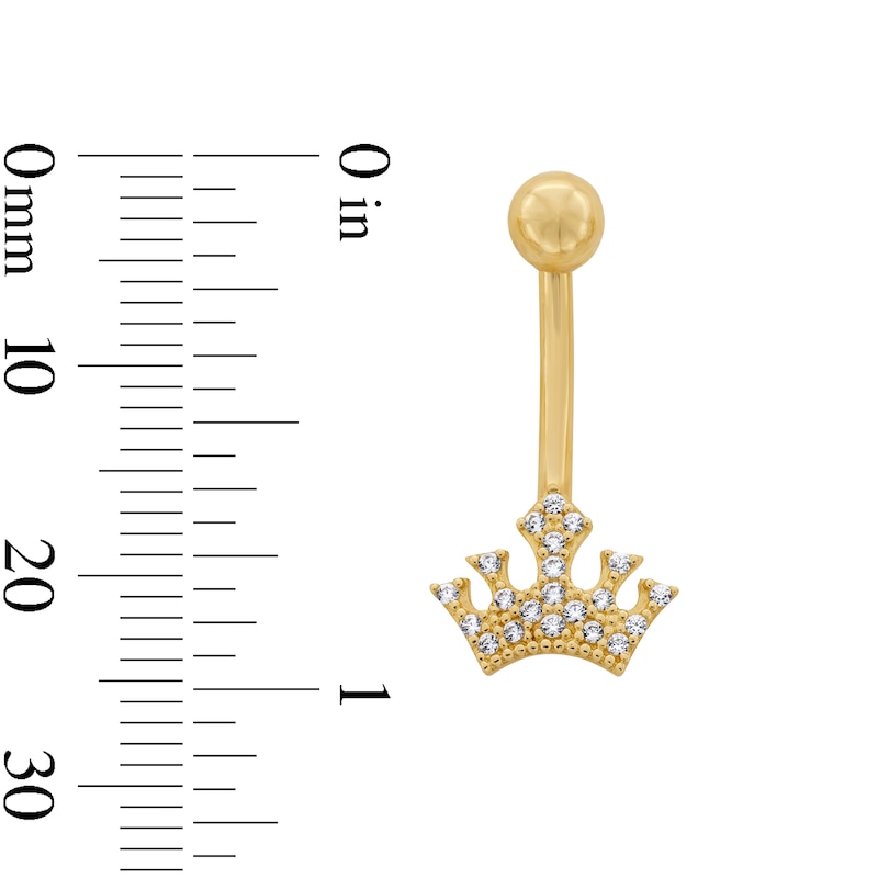 Main Image 2 of 10K Solid Gold CZ Crown Belly Button Ring - 14G 3/8"