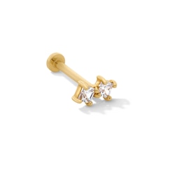 14K Solid Gold CZ Princess Cut Stud - 18G 5/16"