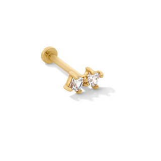 14K Solid Gold CZ Double Square Stud - 18G 5/16"