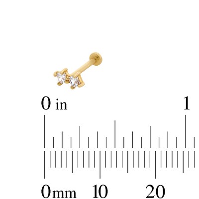 14K Solid Gold CZ Double Square Stud - 18G 5/16"
