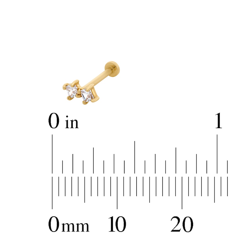 Main Image 2 of 14K Solid Gold CZ Princess Cut Stud - 18G 5/16"