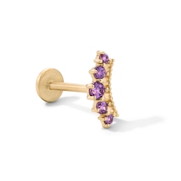 14K Tube Gold CZ Purple Curved Cartilage Stud - 18G 5/16"