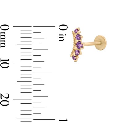 14K Hollow Gold Purple CZ Crown Cartilage Stud - 18G 5/16"