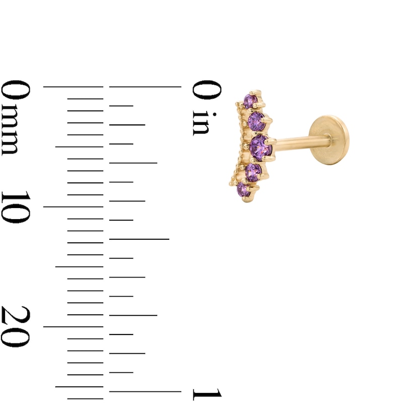 Main Image 2 of 14K Tube Gold CZ Purple Curved Cartilage Stud - 18G 5/16"