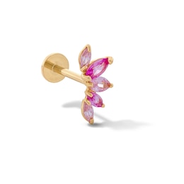 14K Hollow Gold Lab-Created Ruby and Pink CZ Curved Cartilage Stud - 18G 5/16”
