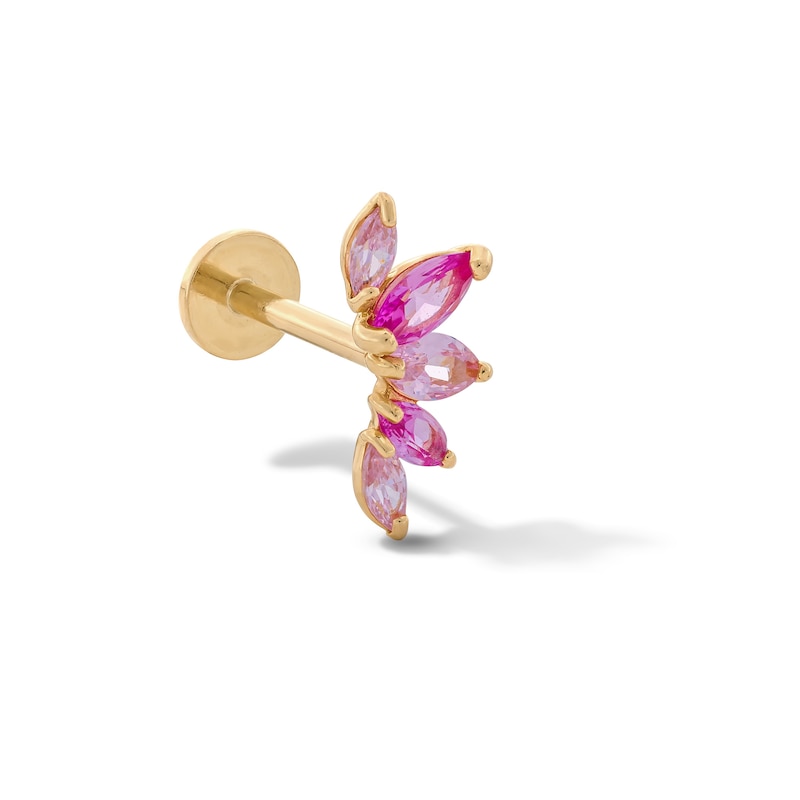 Main Image 1 of 14K Hollow Gold Lab-Created Ruby and Pink CZ Curved Cartilage Stud - 18G 5/16”