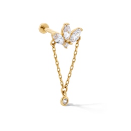 14K Gold CZ Multi-Stone Flat Back Stud with Chain - 18G 5/16"