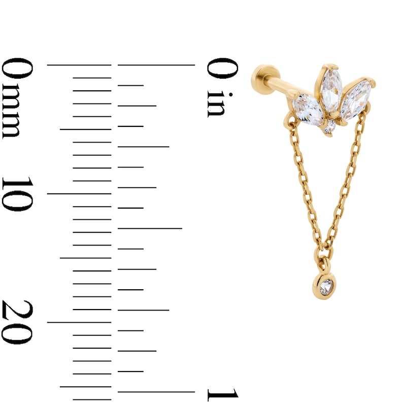 Main Image 2 of 14K Solid Gold CZ Marquise and Round Chandelier Chain Stud - 18G 5/16"