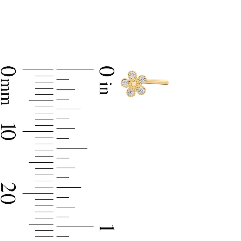 14K Solid Gold CZ Flower and Solitaire L-Shape Nose Stud Set - 20G 3/8"
