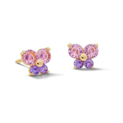 Child’s 10K Solid Gold Pink and Purple CZ Butterfly Studs