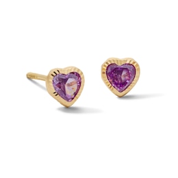 Child’s 10K Semi-Solid Gold Purple CZ Bezel Heart Studs