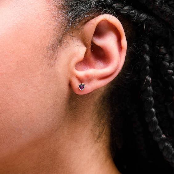 Child’s 10K Semi-Solid Gold Purple CZ Heart Studs