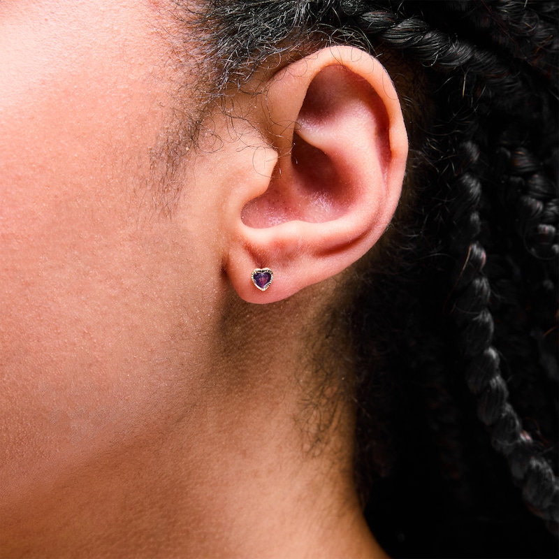 Child’s 10K Semi-Solid Gold Purple CZ Heart Studs