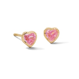 Child’s 10K Semi-Solid Gold Pink Heart CZ Studs