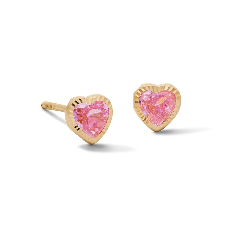 Child’s 10K Semi-Solid Gold Pink Heart CZ Studs