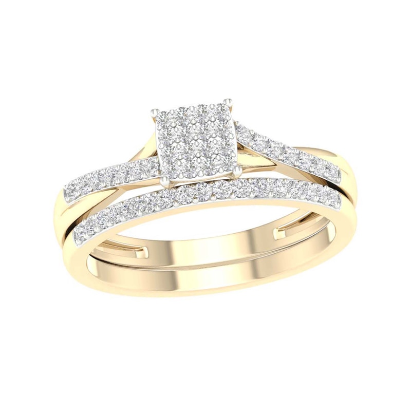 Main Image 1 of 10K Gold 1/4 CT. T.W. Lab-Grown Diamond Square Twist Ring Band Set