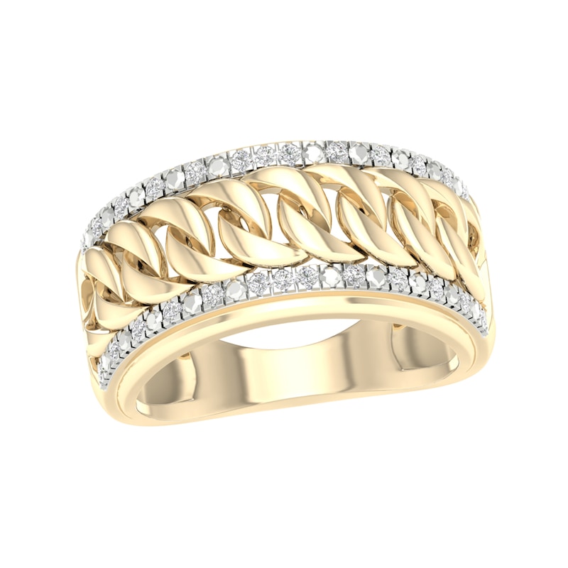 14K Gold Plated 1/5 CT. T.W. Lab-Grown Diamond Curb Chain Ring