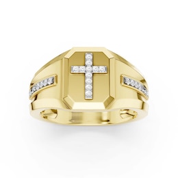 14K Gold Plated 1/10 CT. T.W. Lab-Grown Diamond Cross Ring