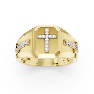 14K Gold Plated 1/10 CT. T.W. Lab-Grown Diamond Cross Ring