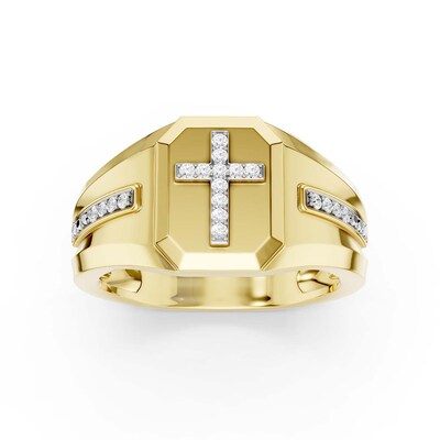 14K Gold Plated 1/10 CT. T.W. Lab-Grown Diamond Cross Ring