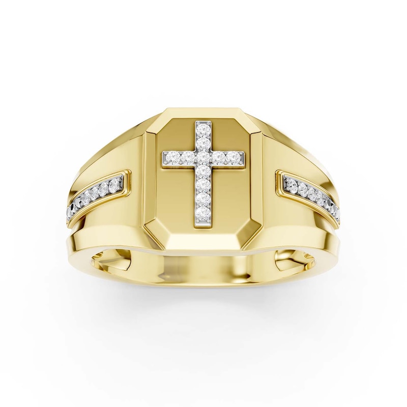 14K Gold Plated 1/10 CT. T.W. Lab-Grown Diamond Cross Ring