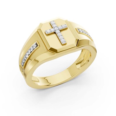 14K Gold Plated 1/10 CT. T.W. Lab-Grown Diamond Cross Ring