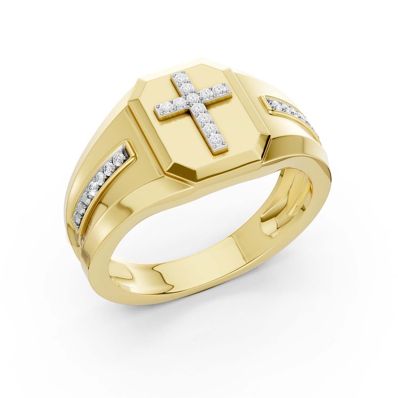 Main Image 2 of 14K Gold Plated 1/10 CT. T.W. Lab-Grown Diamond Cross Ring