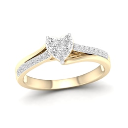 14K Gold Plated 1/4 CT. T.W. Lab-Grown Diamond Cluster Heart Ring