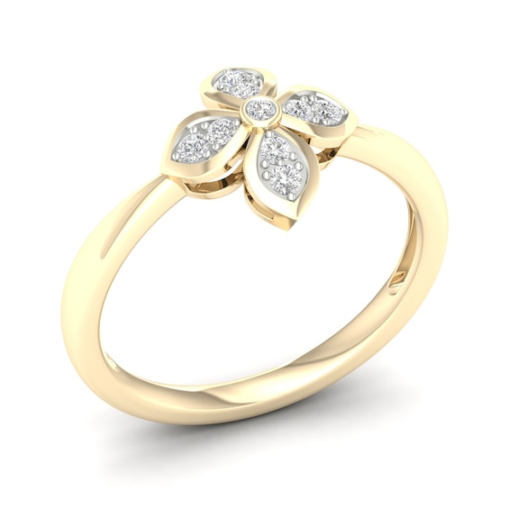 14K Gold Plated 1/15 CT. T.W. Lab-Grown Diamond Clover Ring
