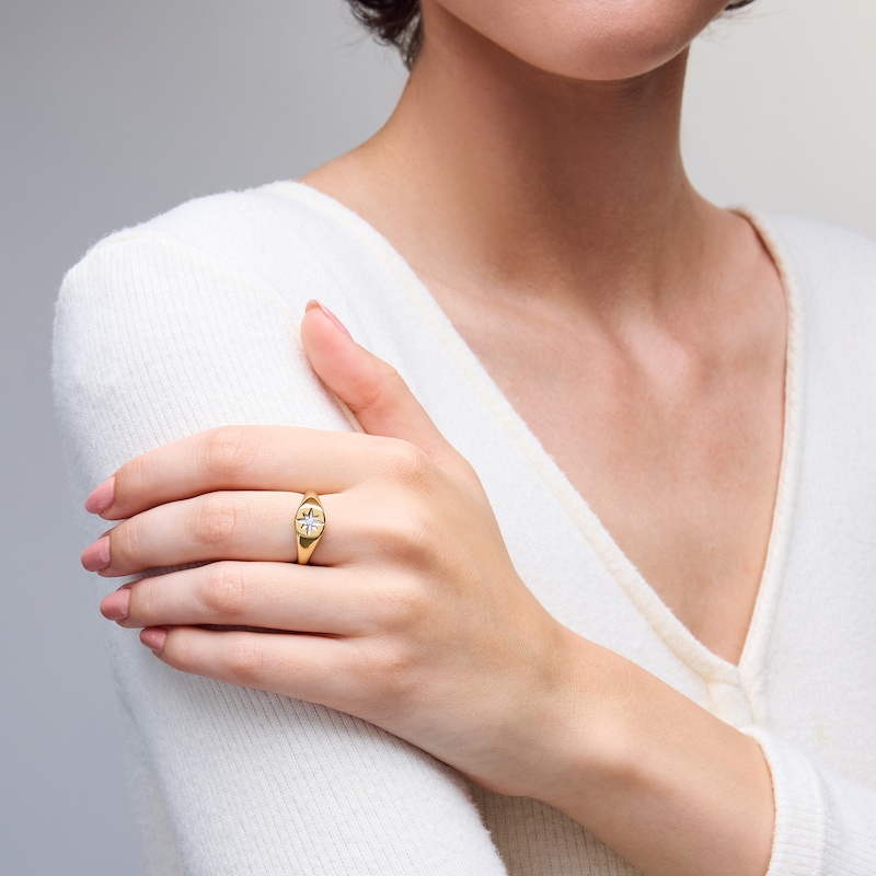 Main Image 2 of 14K Gold Plated Lab-Grown Diamond Accent Star Signet Ring