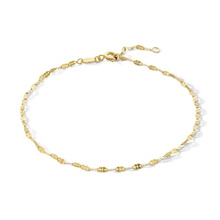 10K Gold Bonded Mirrored Flat Link Chain Anklet - 9” + 1"