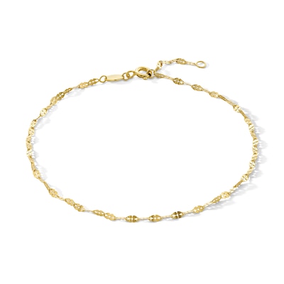 10K Gold Bonded Mirrored Flat Link Chain Anklet - 9” + 1"