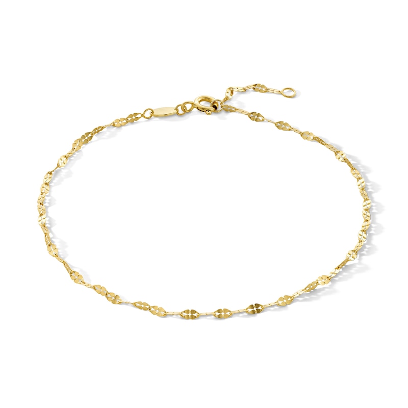10K Gold Bonded Mirrored Flat Link Chain Anklet - 9” + 1"