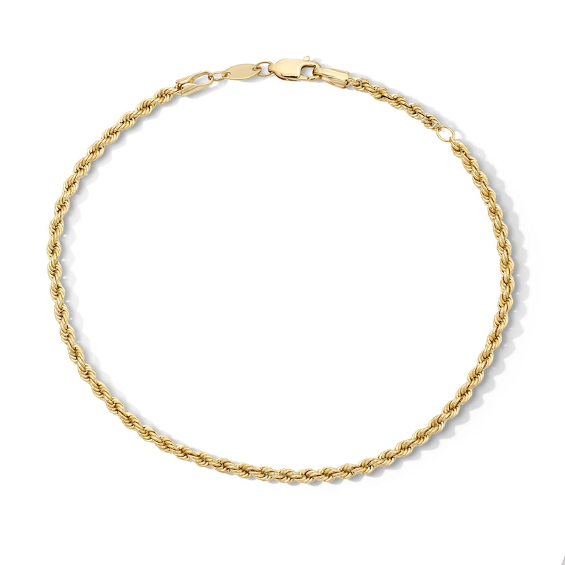 Main Image 1 of 10K Hollow Gold Bonded Rope Chain Anklet - 9" + 1"