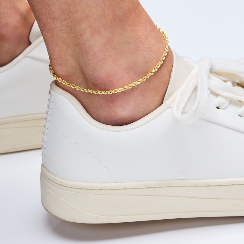 Main Image 2 of 10K Hollow Gold Bonded Rope Chain Anklet - 9" + 1"