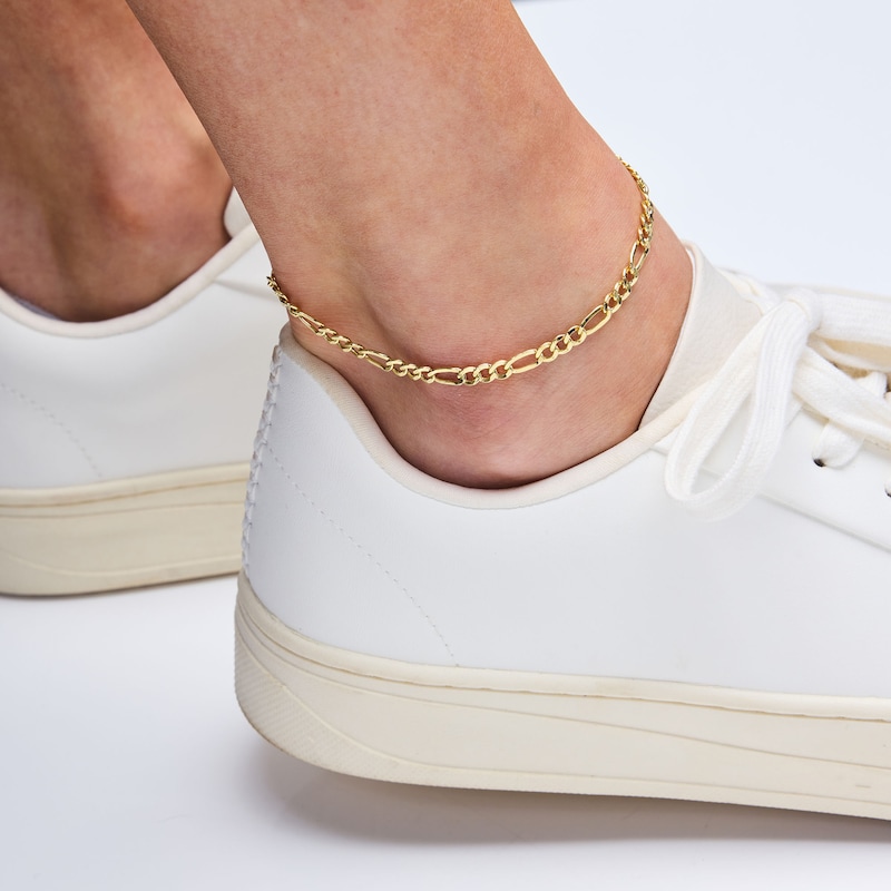 Main Image 2 of 10K Hollow Gold Bonded Figaro Chain Anklet - 10"