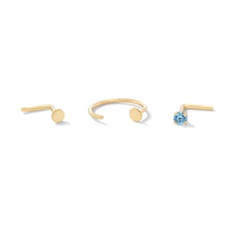 14K Solid Gold Hoop and L-Shaped Nose Stud Set - 22G