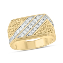 14K Gold Plated 1/2 CT. T.W. Lab-Grown Diamond Three Row Nugget Ring - Size 10
