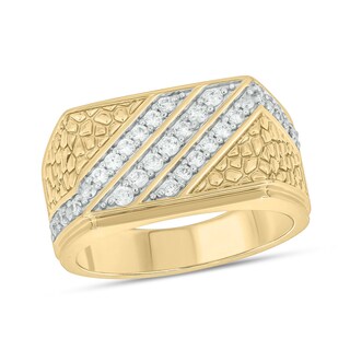 14K Gold Plated 1/2 CT. T.W. Lab-Grown Diamond Three Row Nugget Ring - Size 10